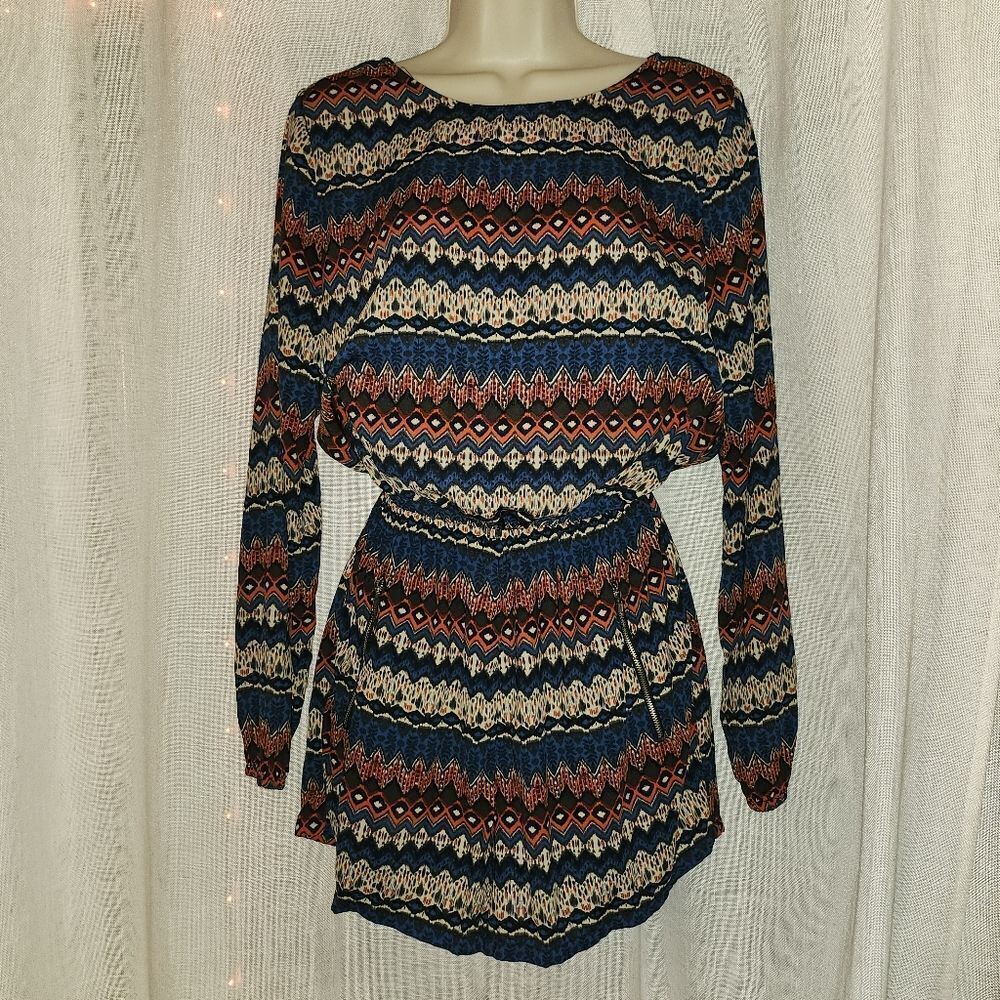 One Clothing Orange and Blue Bishop Sleeve Jumpsuit
